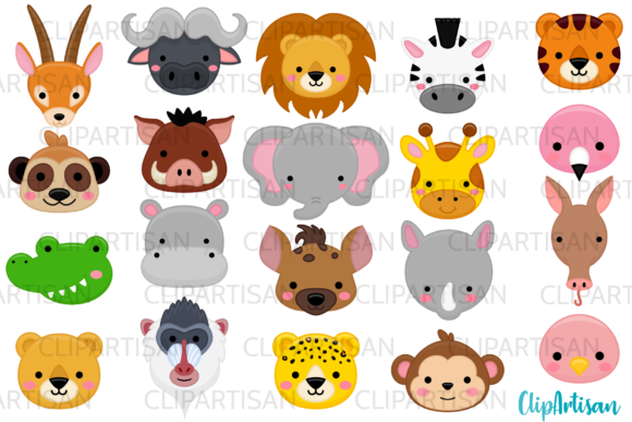 African Animal Faces Clipart: Safari Charm for Modern Design