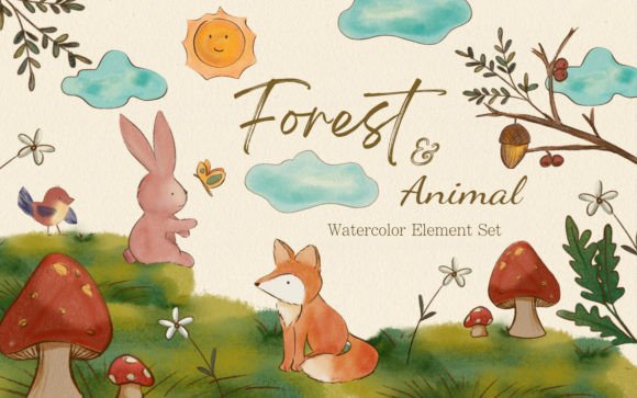 Animal Forest Clipart Watercolor Story: A Charming Design Asset