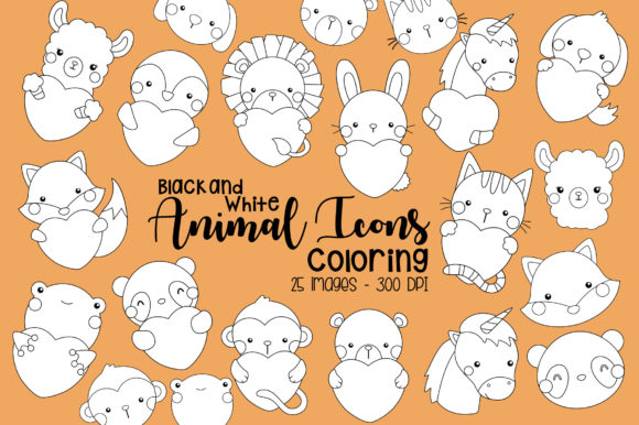 Black and White Coloring Animal Icons: 25 Designs for Every Project