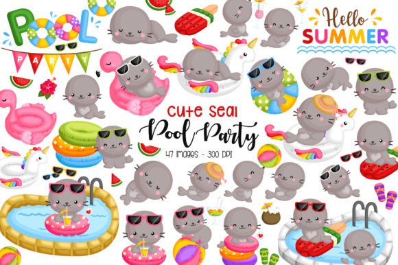 Cute Animal Seal Pool Party Clipart: A Splash of Whimsy