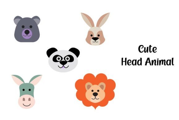 Cute Head Animal Set: Whimsical Graphics for Modern Design