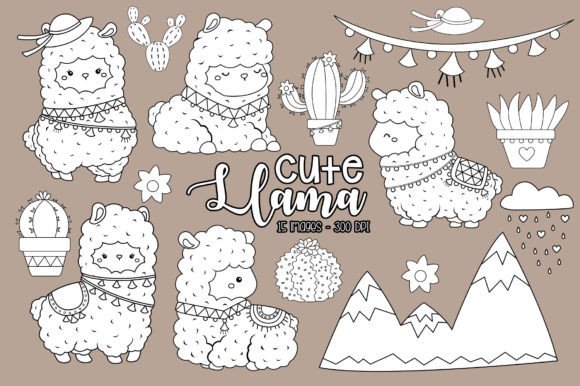 Cute Llama Clipart: Charming Animal Coloring for Creative Projects