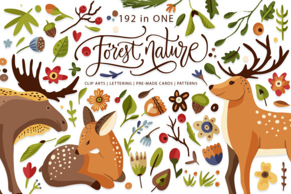 Enchant Your Designs with Forest Nature: Animal & Flora Set