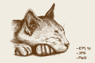 Hand Drawn Cat Animal Pointillism: Vintage Charm for Modern Designs