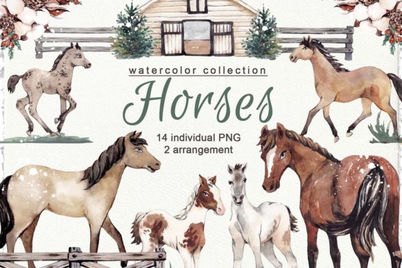 Watercolor Horses Animal Clipart for Creative Projects